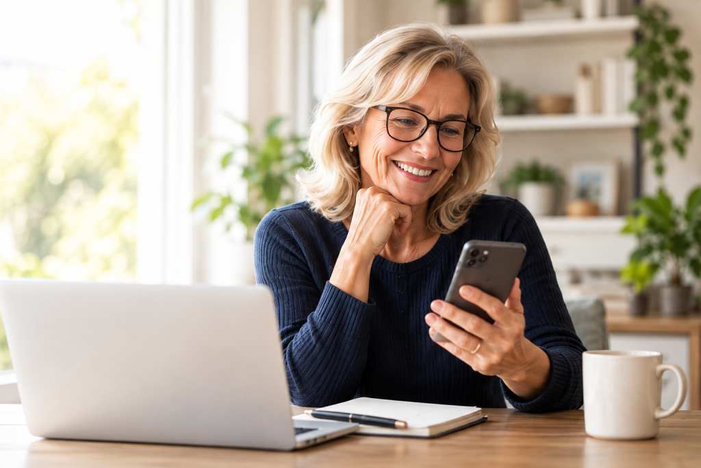 Woman reviewing subscriptions on her phone